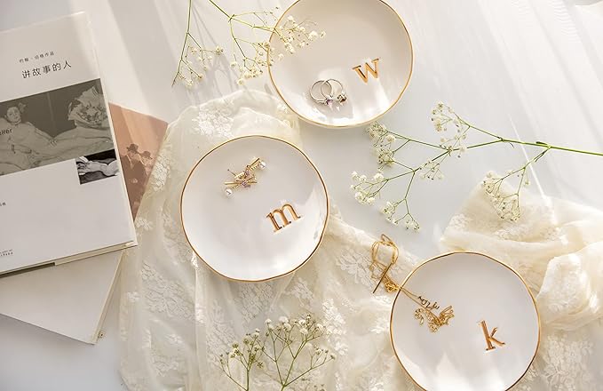 COLLECTIVE HOME - Ceramic Jewelry Tray, Decorative Trinket Dish for Rings Earrings Necklaces Bracelet Watch Keys, Birthday Mother's Day Christmas Gift for Women, 4.75", Glossy (j)