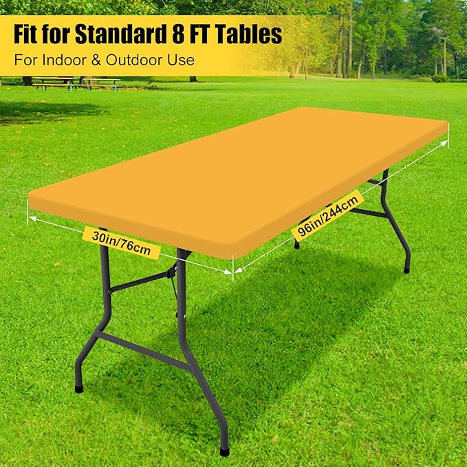 Smiry Rectangle Tablecloth, Elastic Fitted Flannel Backed Vinyl Tablecloths for 8ft Folding Tables, Waterproof Wipeable Table Covers for Indoor, Outdoor, Camping and Picnic (Mustard Yellow, 30"x96")