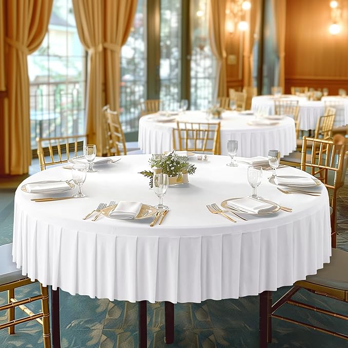 4 Pack White Spandex Round Tablecloths for 60 inch Tables, Stretchy Fitted 5FT Round Table Cloths, Wrinkle Free Table Cover with Skirt for Wedding Party Dining Banquet Baby Shower