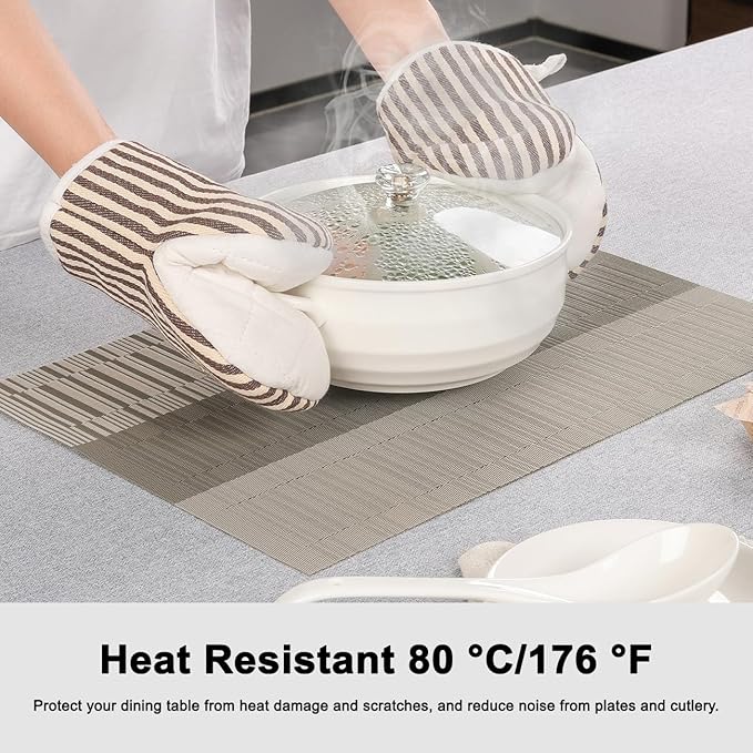 Placemats Set of 8, Vinyl Woven Place Mats Indoor Set of 8 Washable Wipeable PVC Table Mats Heat-Resistant Non Slip Placemat for Kitchen Dining Outdoor Table (Gray Dark Gray, Set of 8)