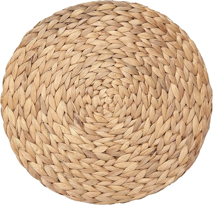6 Pack 13.8" Woven Placemats, Natural Hand-Woven Water Hyacinth Placemats, Round Braided Rattan Tablemats for Dining Table, Large Weave Round Place Mats Heat Resistant Non-Slip Table Mats, 13.8 Inch