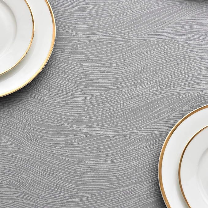 maxmill Jacquard Tablecloth Swirl Design Spillproof Wrinkle Free Heavy Weight Soft Table Cloth Decorative Fabric Table Cover for Outdoor and Indoor Use Oblong 60 x 120 Inch Light Gray