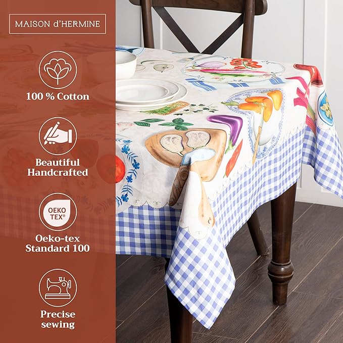 Maison d' Hermine Table Cloth Rectangle Table 100% Cotton 60 x 120 Inches Tablecloth Reusable Decorative for Dining Room Farmhouse Home Valentines Day Decorations Spring Summer - Gourmand