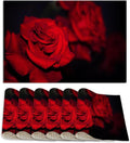 Abstract Red Rose Place Mats Set of 6, Table Mats Heat Insulation Non Slip Washable Dining Placemats for Wedding Holiday Party Kitchen Decor 12X18 in
