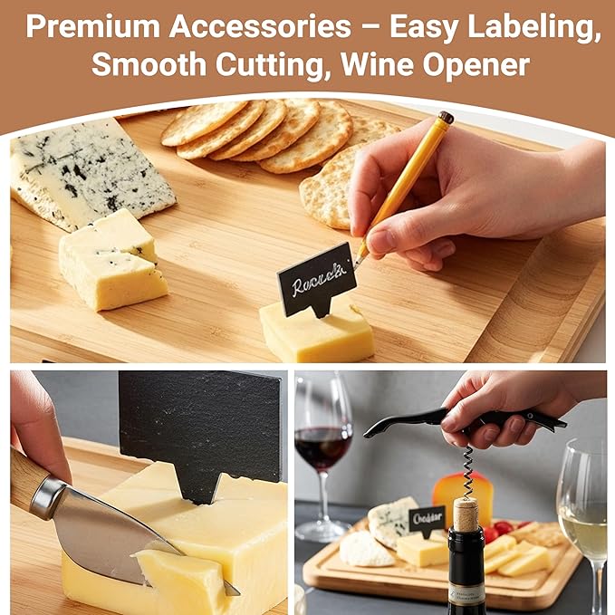 Charcuterie Board Set – Includes Slide-Out Drawer, Complete Hosting Kit with Stainless Utensils, Wine Opener, Slate Labels & Snack Tray – Ideal Gift for Housewarming & Wedding – 13pcs Set