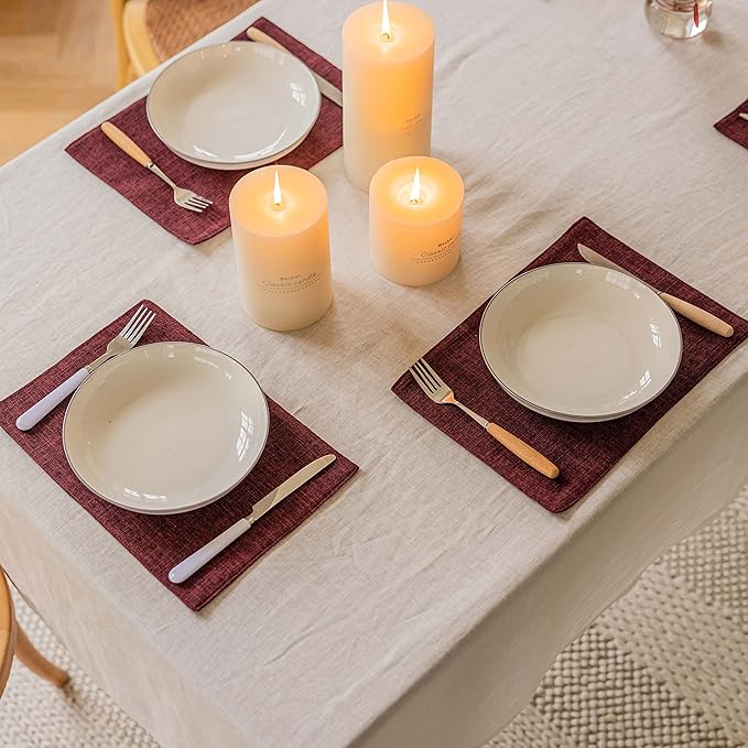 Home Brilliant Red Placemats Set of 4 Cloth Placemat for Holiday Valentine's Day Heat Resistant Dining Table Mats Kitchen Washable Place Mats, Wine Red