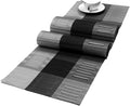 SHACOS Woven Vinyl Table Runner PVC Table Runner 12 x 71 inch Wipe Clean Indoor Outdoor, Ombre Black and Gray
