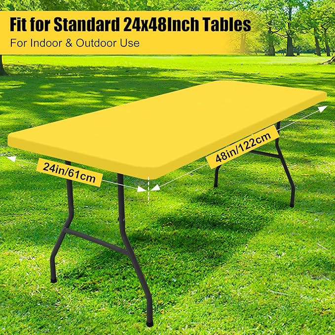Smiry Rectangle Picnic Table Cloth, Waterproof Elastic Fitted Tablecloths for 4 Foot Tables, Washable Polyester Table Cover for Camping, Indoor and Outdoor (Yellow, 24"x48")