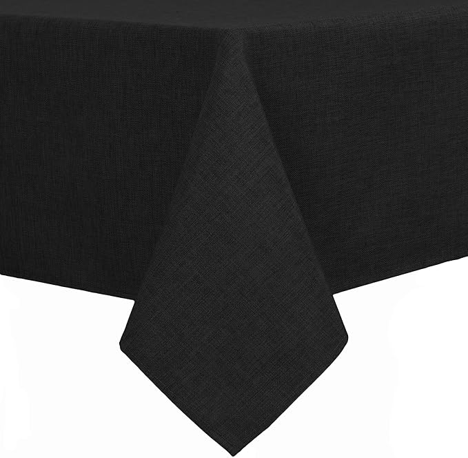 Hiasan Faux Linen Rectangle Tablecloth - Wrinkle and Stain Resistant Washable Table Cloth for Kitchen Dining Room Holiday Table Cover for Party Dinner, Black, 54 x 120 Inch