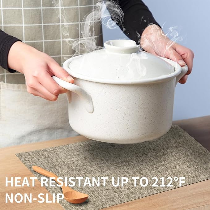Faux Leather Placemats Set of 6 – Heat Resistant Table Mats Set of 6 Waterproof Wipeable Dining Fall Place Mats for Indoor & Outdoor, Easy to Clean - Khaki