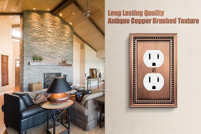 Henne Bery Sunken Pearls Heavy Duty Decorative Wall Plate Switch Plate Outlet Cover (Single Duplex, 2 Pack, Antique Copper)