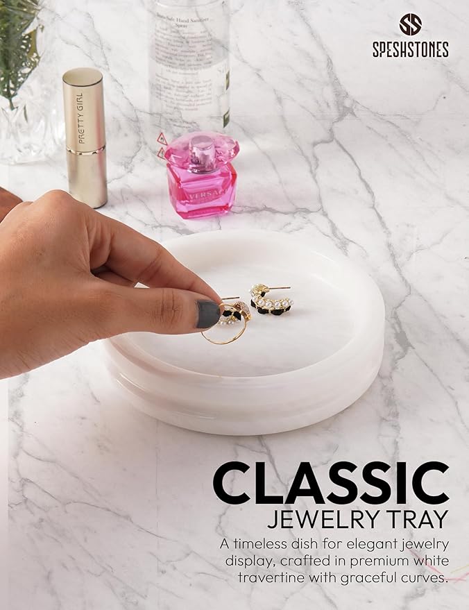 Marble Jewelry Dish 5 Inch Handmade White Jewelry Tray for Vanity Decor - Stone Trinket Dish, Marble Ring Holder, Candle Plate, Key Bowl for Entryway Table