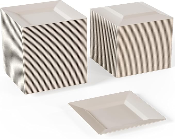 Exquisite Mini Disposable Appetizer Plates - 100 Pack 4.5 In. x 4.5 In. Ivory Plastic Dessert Plates - Elegant Design for Weddings, Birthdays, and Formal Parties - Stackable and Convenient - BPA Free