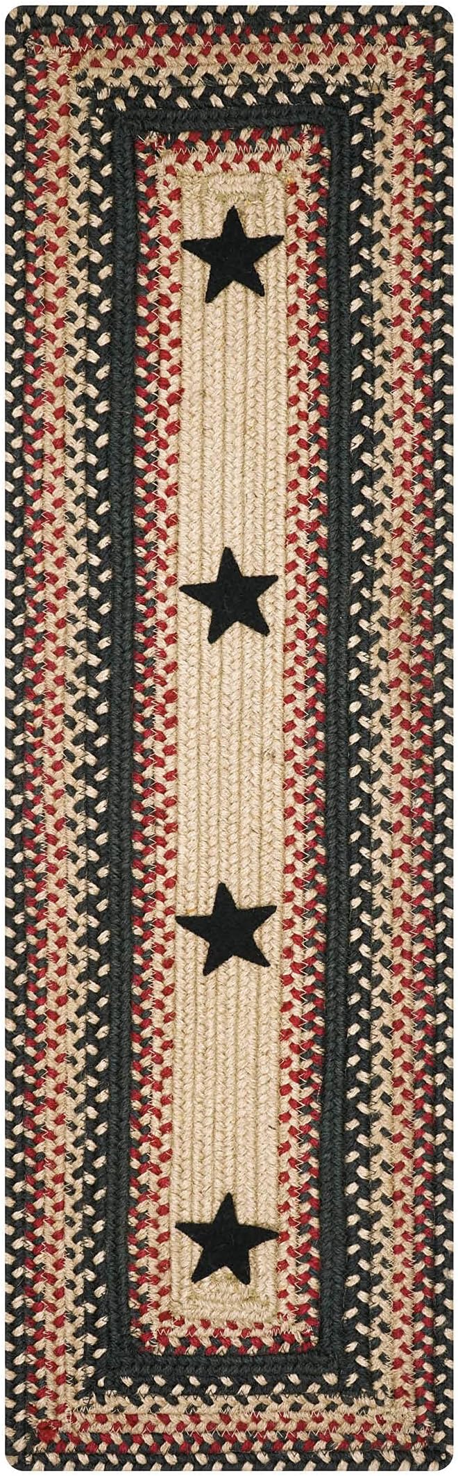 Homespice Primitive Star Gloucester Jute Braided Dinner Table Runner, Warm Primitive Decor, Set of 2, Black and Red Rectangle 8x28 - Rich Colors, Easy to Clean, Durable and Protects Furniture