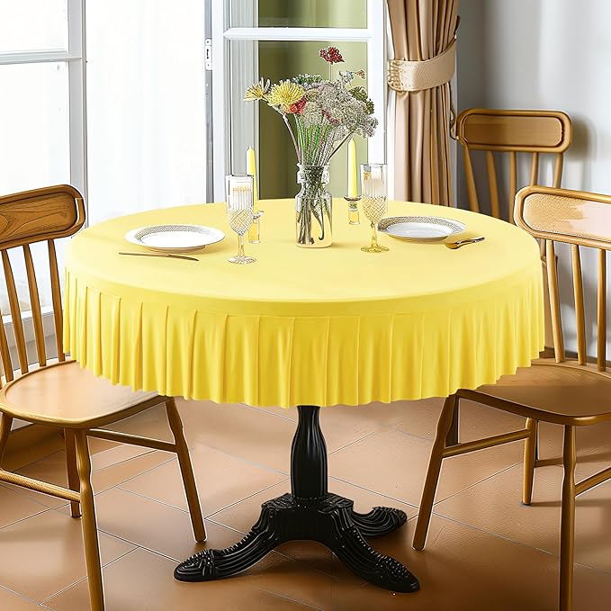 1 Pack Yellow Spandex Round Tablecloth - 5FT Fitted Table Cover with Skirt for 60 inch Table, Wrinkle Free for Wedding Party Dining Banquet