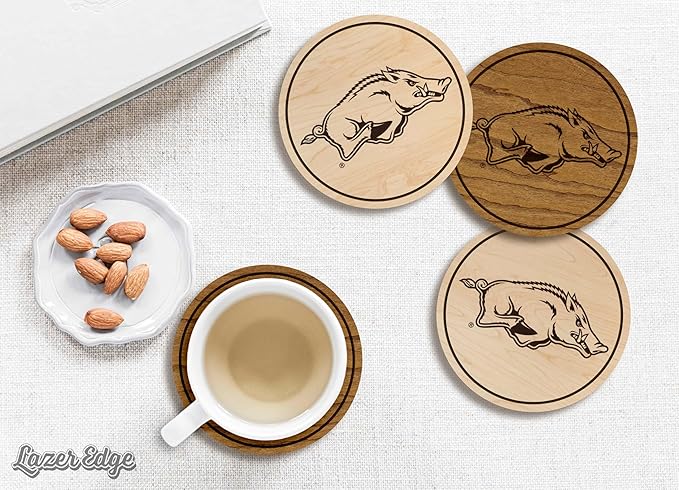 LazerEdge Arkansas Razorbacks Wooden Coaster Set - Cherry Wood - Officially Licensed Product - 4-Pack