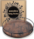12 Inch Wood Lazy Susan, Rustic Brown Turntable Organizer with Steel Frame, 360 Degree Decorative Turntable for Countertop or Centerpieces