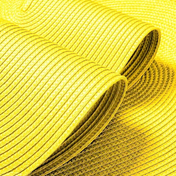 FunWheat Oval Braided Placemats Set of 8 Table Mats for Dining Tables Washable Heat Resistant Place Mats for Indoor Outdoor Use 12 x18 Inch(Oval Yellow, 8pcs)