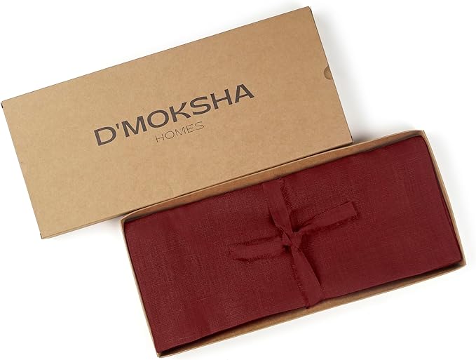 D'Moksha Homes Linen Dark Red Table Runner 108 Inches Long - 100% Pure Linen Dining Table Runner 14 x 108 Inch for Valentines, Spring - Machine Washable