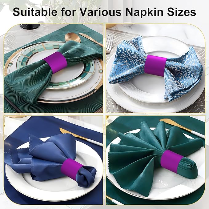 Christmas Napkin Rings Set of 200, 2 Colors in 1, Reusable Adjustable Napkin Bands for Holiday Parties, Wedding, Thanksgiving Table Decor, Waterproof Tear-Proof (Purple) Great Gift Idea