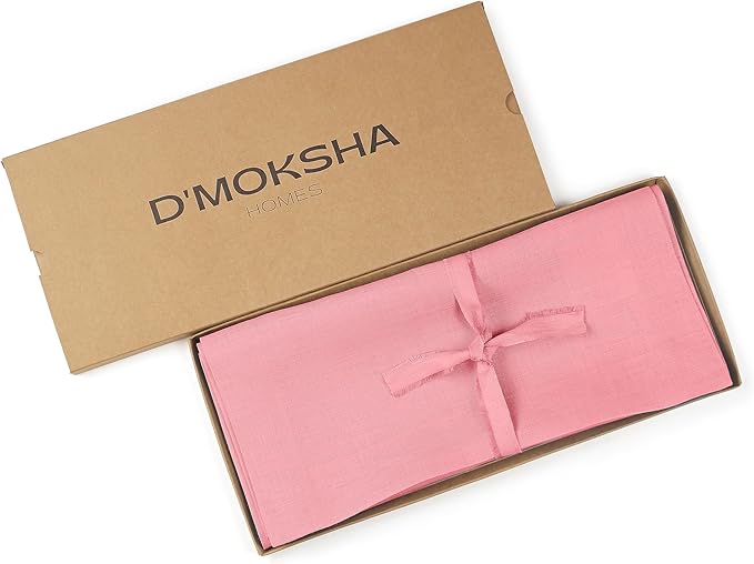 D'Moksha Homes Linen Dusty Pink Table Runner 84 Inches Long - 100% Pure Linen 14 x 84 Inch Table Runner for Dining, Valentines, Spring, Easter - Machine Washable