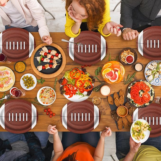 100Pcs Football Oval Paper Plates,10" x 12" Large Football Party Supplies, Disposable American Sport Platters,Rugby Bowls,Nacho Trays for Sports Event, Gameday, Carnivals, Birthday, Party Decor
