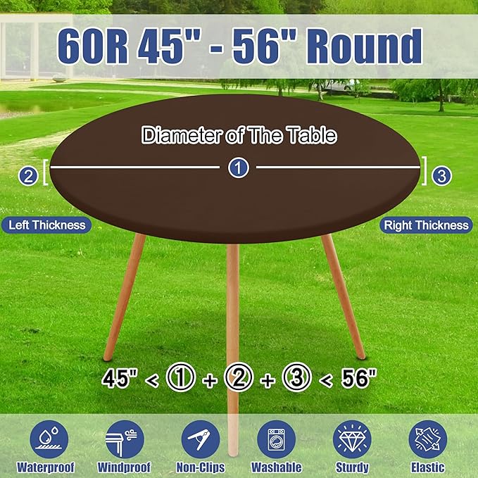 Round Spandex Tablecloth 2 Pack, Elastic Fitted Waterproof Tablecloths for 45"-56" Tables, Stretch Washable Picnic Table Cover for Camping, Dining, Indoor and Outdoor, Coffee