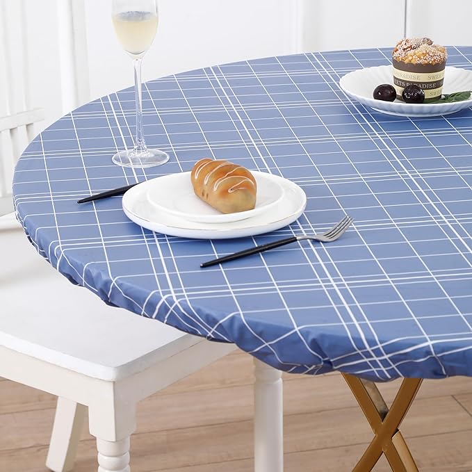 Walrus Round Vinyl Fitted Tablecloth with Flannel Backing Elastic Edge Design Table Cover Waterproof Oil-Proof PVC Table Cloth Stain-Resistant Best for 37"-44" Round