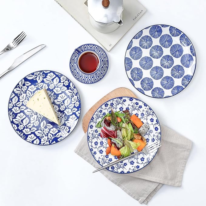 Selamica Ceramic Dessert Plates,7 Inch Small Plates, Appetizer Plates for Kitchen, Set of 6, Microwave Dishwasher Safe, Vintage Blue