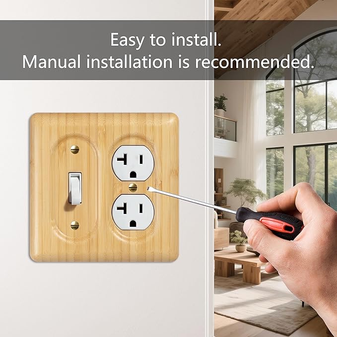 Combination Switch & Outlet Cover Solid Bamboo for Toggle and Duplex Decorative Wall Plate