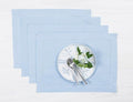 Solino Home Linen Placemats Set of 4 - Classic Hemstitch Sky Blue Placemats 14 x 19 Inch - 100% Pure Linen Table Mats for Spring, Easter
