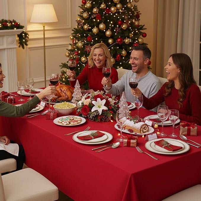 6-Pack Red Tablecloths for Rectangle Tables, 90 x 132 Inches, Stain-Resistant Polyester Fabric for 8 Foot Tables - Washable Table Covers for Weddings, Banquets, Birthday Parties, Events