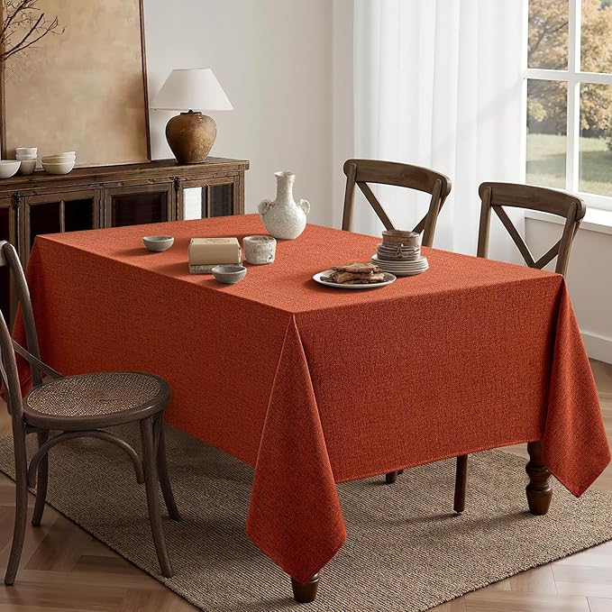 MIULEE Burnt Orange Linen Polyester Tablecloth Fall Thanksgiving 60x104 Inch Rectangle Table Cloth Waterproof,Stain Resistant for Dining Party Wedding