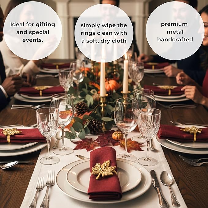 ALPHA Living HOME 12-Piece Metal Napkin Rings - Antique Gold Harvest Leaf Napkin Rings - Decorative Table Accents for Holiday Party, Dinner, Family Gatherings, Table Décor Weddings & Everyday Use