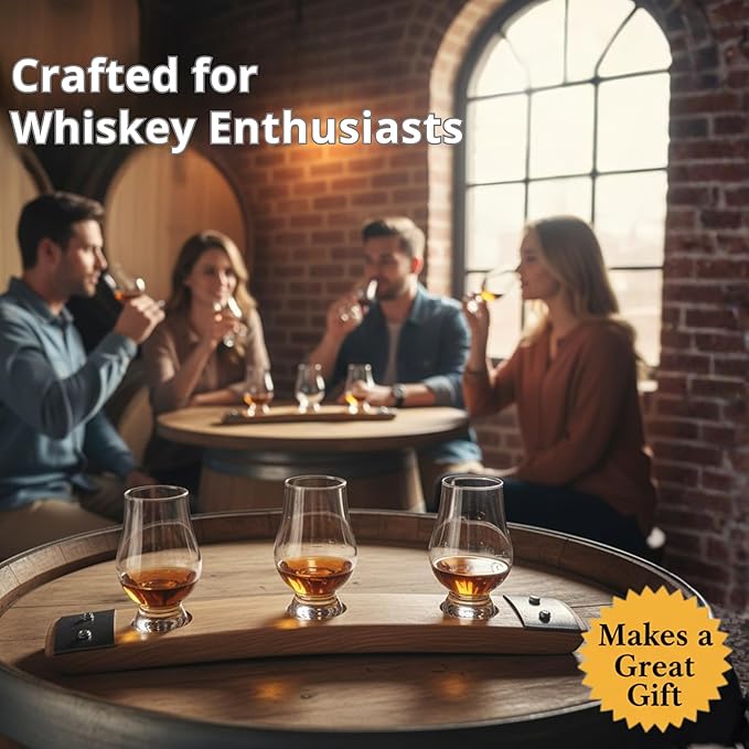 The Original Premiun Barrel Stave Whiskey Flight, Scotch Flight, Bourbon Flight, 3 Crystal Glass Flight (No Glasses Natural)