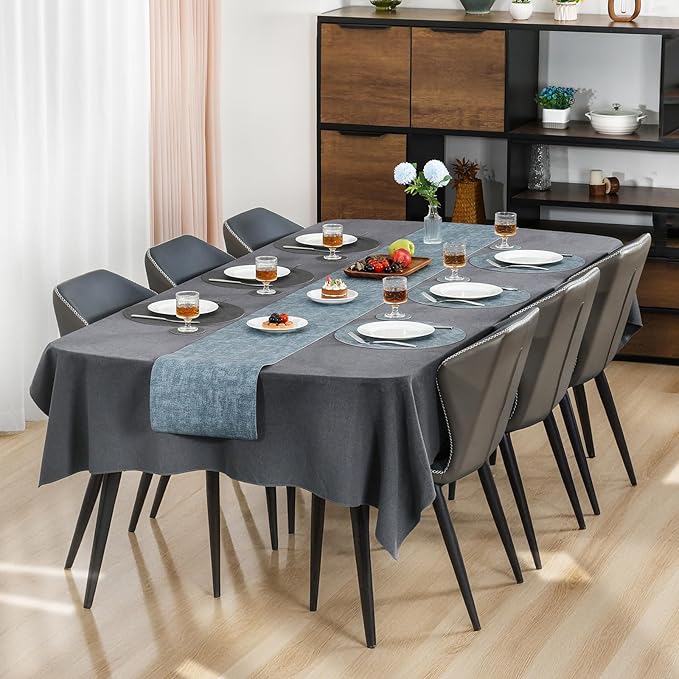 Myir JUN Round Placemats, Dual Sided Faux Leather Place Mats Set of 6 Indoor/Outdoor Non-Slip Washable Table Mats (Gray Light Blue, Set of 6)
