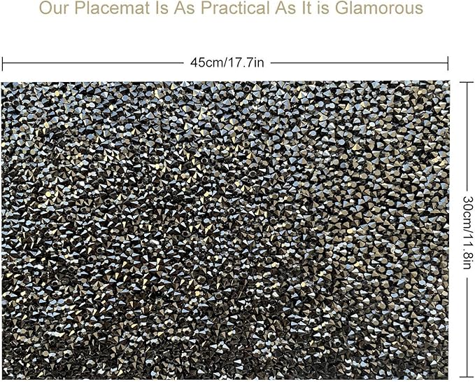 Round Placemats Set of 1 in Black Heat Resistant Circle Bling Washable Placemats for Dinner, Kitchen, Wedding, Decorative