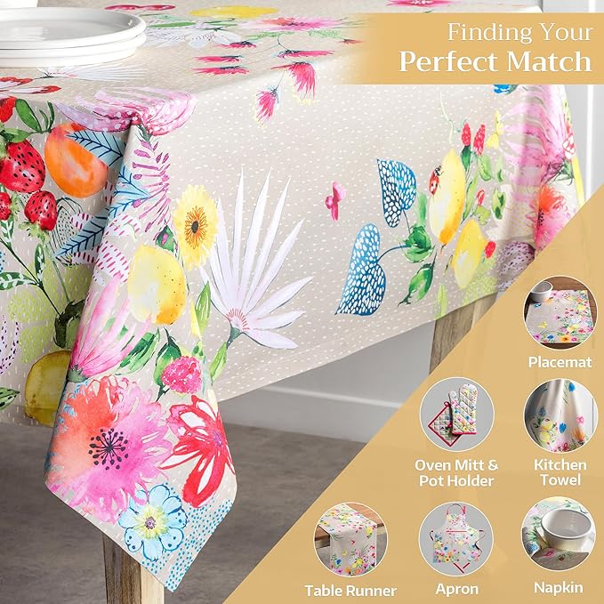 Maison d' Hermine Table Cloth Square Table 100% Cotton 60 x 60 Inches Tablecloth Reusable Decorative for Dining Room Farmhouse Home Valentines Day Decorations Spring Summer - Jardin D'Ete - Fog