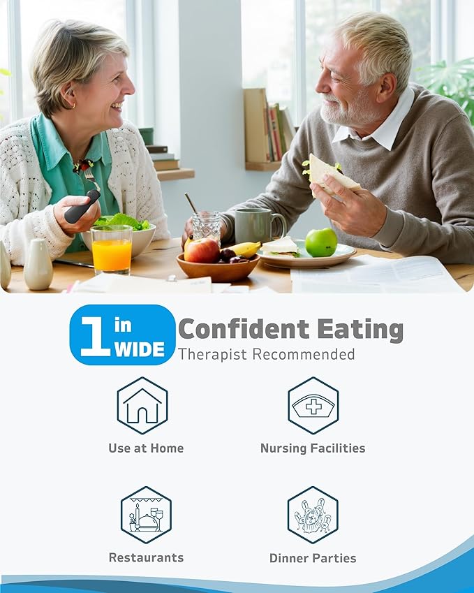 Adaptive Utensils (4-Piece Set) Weighted 7 oz - 42° Angled Utensils for Parkinson's Patients, Hand Tremors, Arthritis & Elderly - Eating Utensils for Elderly (Black: Left Handed)