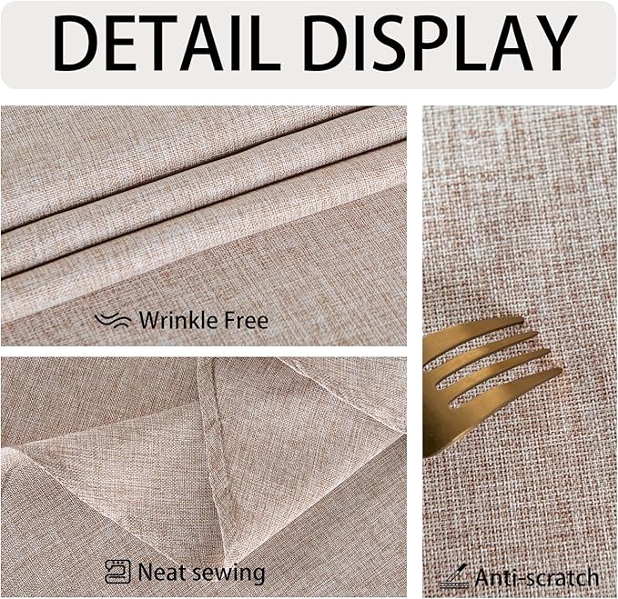 JIUZHEN 2 Pack Faux Linen Farmhouse Tablecloth Rectangular, Wrinkle Stain Resistant Table Cloth Rectangle Table Cover for Kitchen Dining, Stone, 52 x 70 Inch