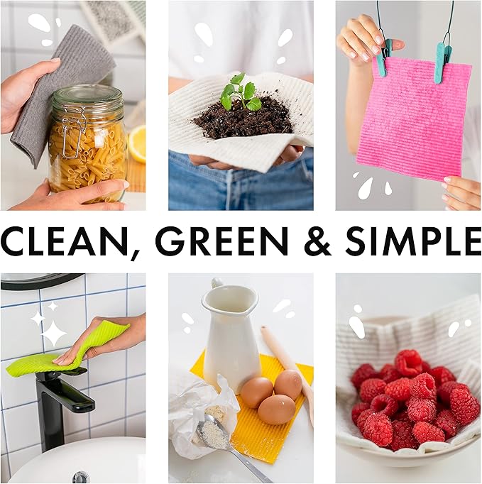 SUPERSCANDI 10 Pack Swedish Dishcloths for Kitchen - 100% Biodegradable & Compostable Reusable Paper Towels Washable, Food-Safe & Without Plastic - Dish Rags Suitable for Any Surface, Pink