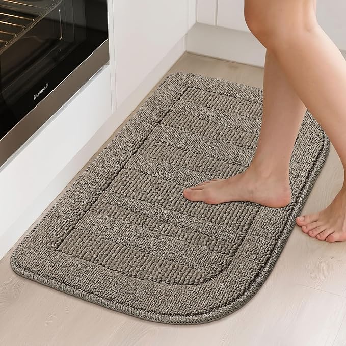BEQHAUSE 30x18 Inch Kitchen Rug Mat Durable Kitchen Rugs Non-Slip Washable Absorbent Kitchen Mats for Floor Dirt-Resistant Semicircular Kitchen Mat (Taupe)