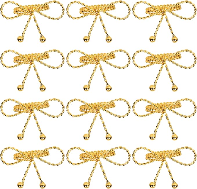ALPHA Living HOME Napkin Rings Set of 12, Holiday Napkin Holders, Metal Napkin Rings for Safari Theme Table Décor Handmade for Holiday, Weddings, Receptions, Banquets, Events, Bow Shape, Gold