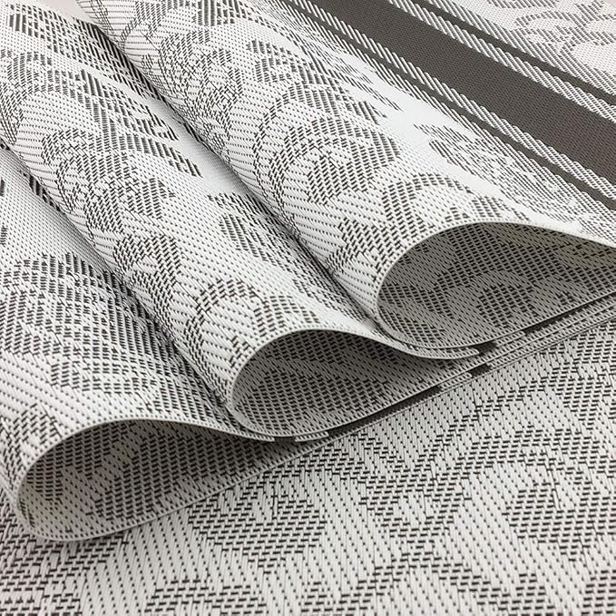 Gugrida Silver Placemats Dining Table, Heat-Resistant Placemats Stain Resistant Anti-Skid Washable PVC Table Mats Woven Vinyl Placemat, Set of 6
