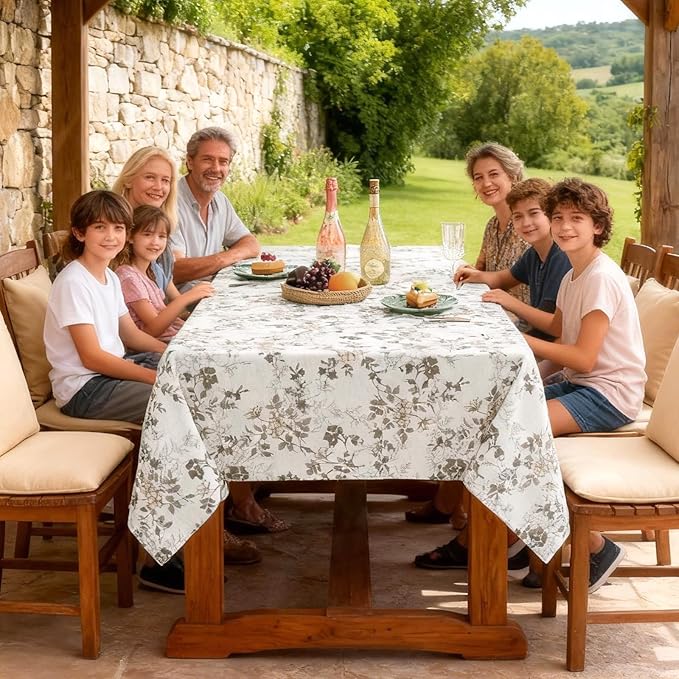 H.VERSAILTEX Linen Table Cloths Floral Printed Tablecloth Spill-Proof Waterproof Table Cover for Dining Buffet Feature Soft and Thick Fabric Wrinkle Free, 60 x 84 Inch, Retro Floral - Brown