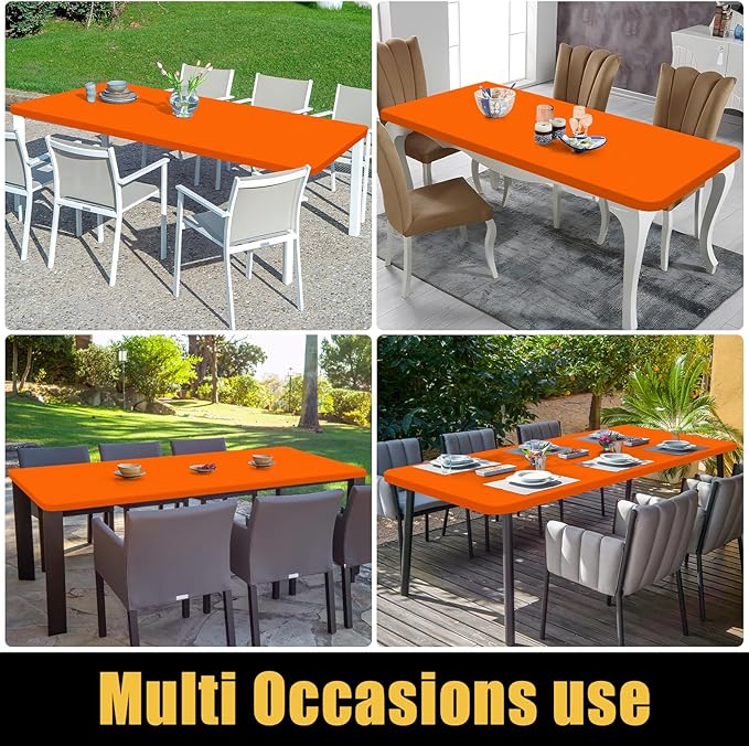 Smiry Rectangle Picnic Table Cloth, Waterproof Elastic Fitted Tablecloths for 6 Foot Tables, Washable Polyester Table Cover for Camping, Indoor and Outdoor (Orange, 30"x72")