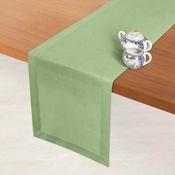 D'Moksha Homes Linen Sage Green Table Runner 90 Inches Long - 100% Pure Linen 14 x 90 Inch Table Runner for Dining, Spring, St Patricks Day, Easter - Machine Washable