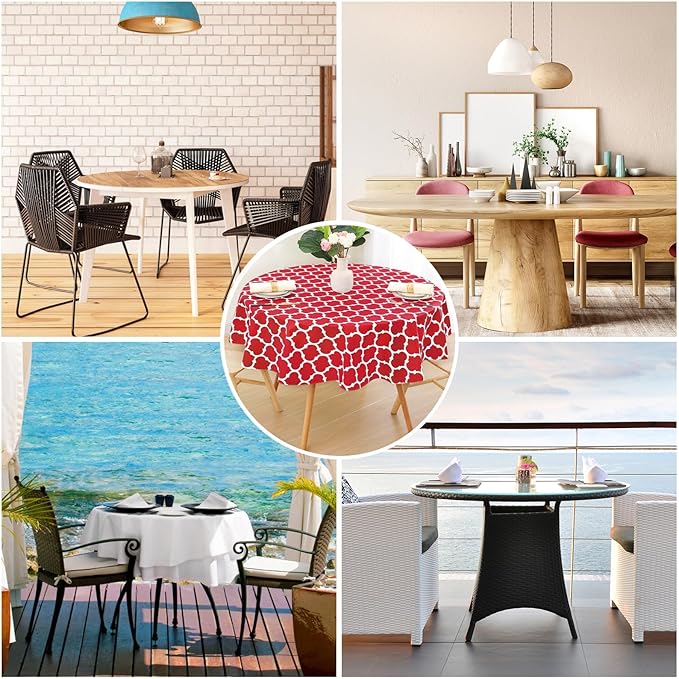 Smiry Round Plastic Table Cloth, Waterproof Vinyl Tablecloth with Flannel Backing for Round Tables, Wipeable Spillproof Tablecloths for Dining, Camping, Indoor and Outdoor (60" Round, Red)