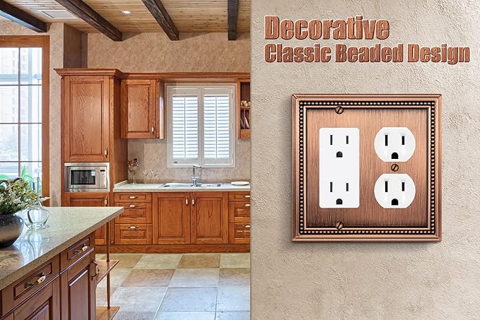 Henne Bery Sunken Pearls Heavy Duty Decorative Wall Plate Switch Plate Outlet Cover (Decorator/Duplex, Antique Copper)