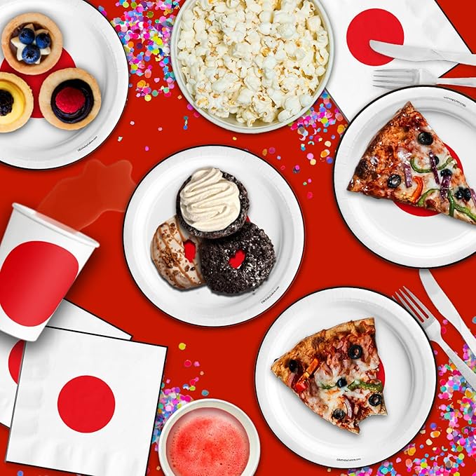 Japan Flag Birthday Party Supplies Set Plates Napkins Cups Tableware Kit for 16